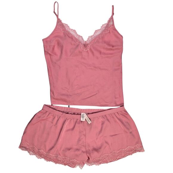Victorias Secret Satin Pajama Cami Set Size Small Medium Pink Shorts Tank Barbie - Picture 1 of 4